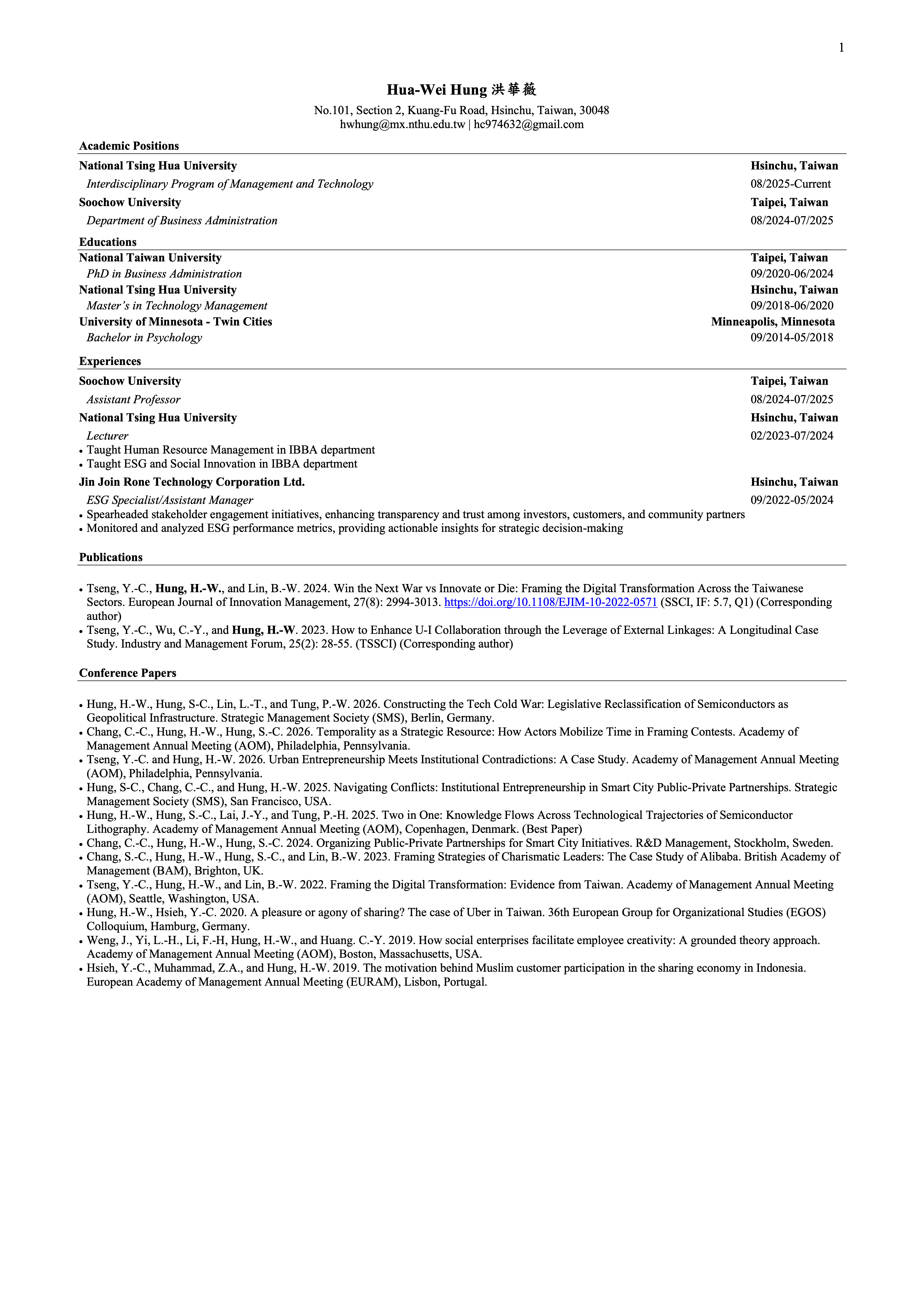 Hua-Wei Hung CV